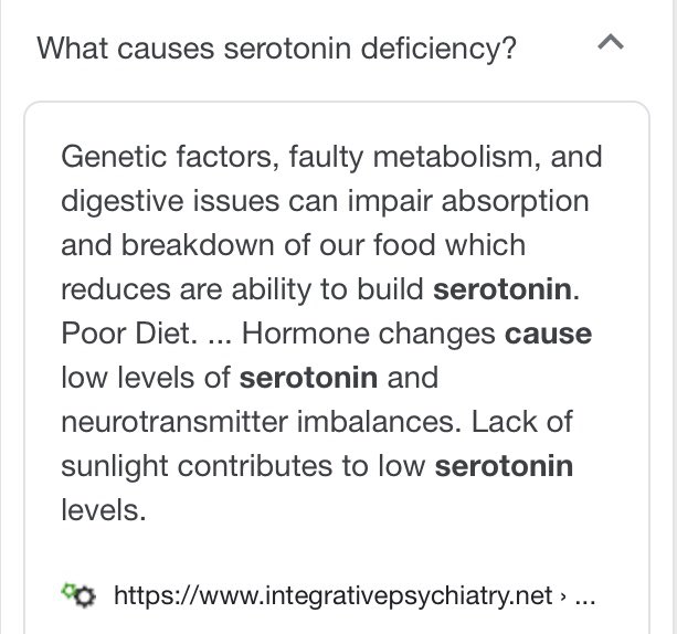 Serotonin. *Pineal hormones. *Neurotransmitter. Precursor to *Melatonin. *Genetics, low Metabolism, *digestive issues impair *absorbtion from *foods *Poor diet, lack of SUNLIGHT all these factors lead to low levels of serotonin synthesis