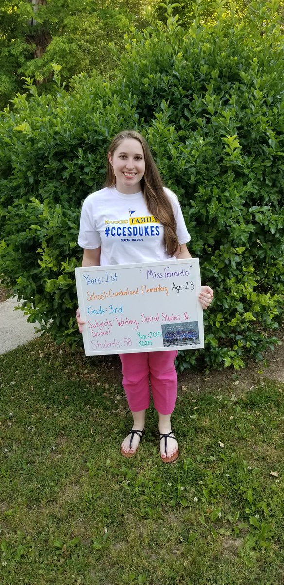 AshleyFerranto's tweet photo. I want to shout out my CCES Family. They really helped get me through my first year teaching! I have made so many amazing friends and mentors. Cumberland has taught me so many wonderful things. I miss my amazing family and fantastic students!! 1st year down! #iamcucps #ccesdukes https://t.co/pq7vrCwFZ5
