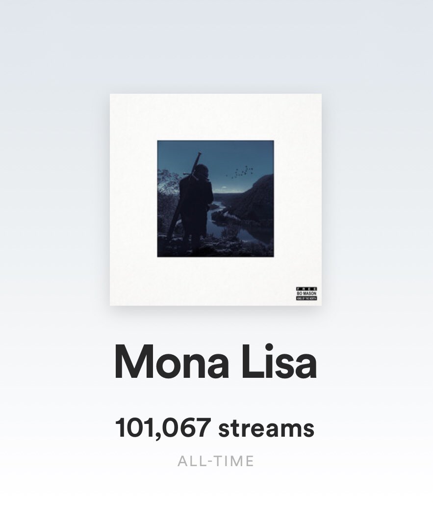 DoveInTheValley's tweet photo. 100k streams on Mona Lisa via @Spotify!!!  
To the beautys that listen,
Thank You 💙🕊 #freeBoMason https://t.co/D1BLaYgNW1