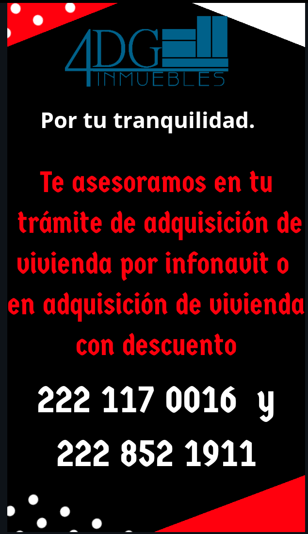 4DGinmuebles's tweet photo. #4dginmuebles #cuarentena  @4DGinmuebles. Asesoramiento en trámites infonavit y adquisición de viviendas con descuento. 💬💭 Informes📱2221170016 y 📱2228521911 https://t.co/ofetq6biv0
