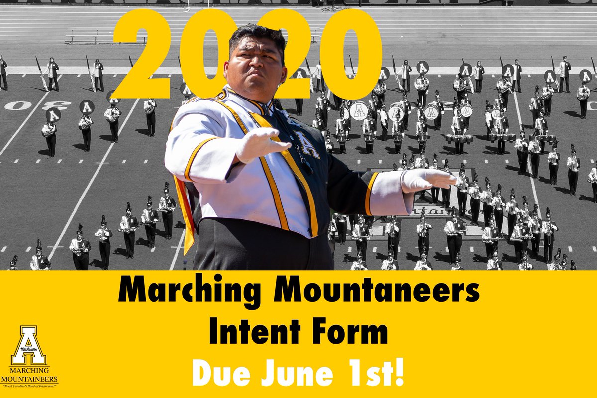 The 2020 Marching Mountaineers intent form is due on June 1st! Make sure you fill out a form if you haven't already! The form can be found here: docs.google.com/forms/d/e/1FAI…