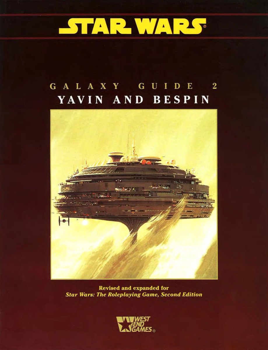 YAVIN 4: BASE ONEWe open with a planetary profile of Yavin and its system. Information like the Yavin gas giant having 26 moons is straight from Legends; several sources like one of WEG's Galaxy Guides or Wizards' Geonosis and TORW looked at it in-depth, so why not use them?