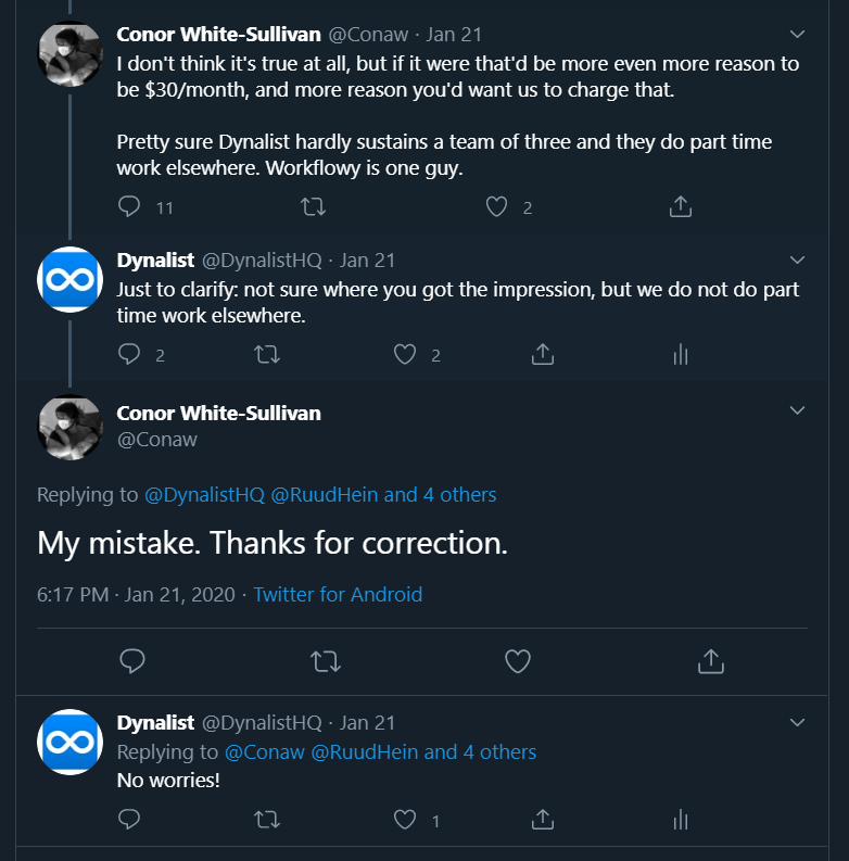 Dynalist And Roam Has A History Of Not Fact Checking Before Throwing Out Things See Screenshot Conaw Is Roam We Admit Dynalist Was Heavily Inspired By Workflowy If That S Cloning