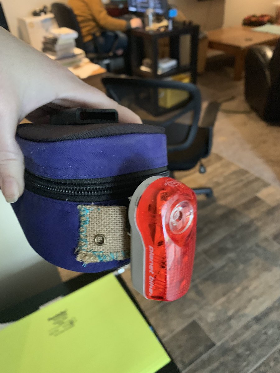 Made this bespoke patching on the bike bag for a blinkie light.