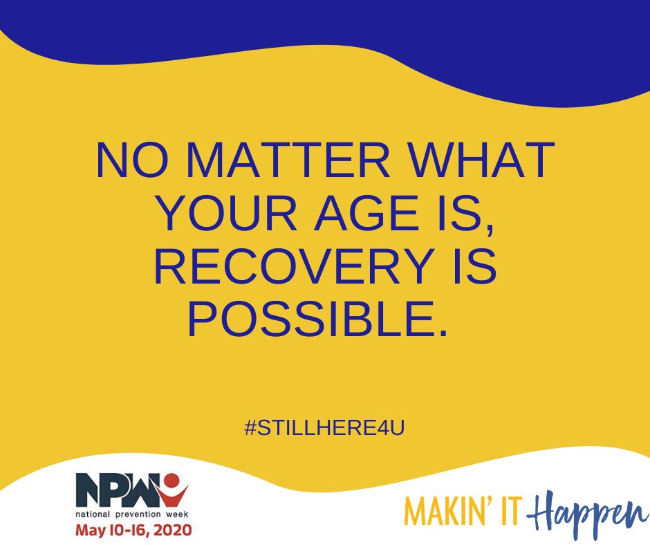 MakinitHappenGM's tweet photo. No matter what your age is, recovery is possible.  Visit @211NH to find your path to recovery.  #NationalPreventionWeek2020 #PreventingPrescriptionDrugandOpioidMisuse#StillHere4U #NPW2020 https://t.co/KZ84FDYzvh