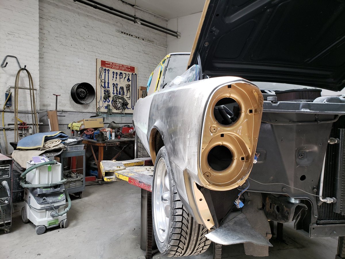 motormouthradio's tweet photo. The bodywork & panel fitment on #Project65GTO is coming along nicely. The Goodmark fender fits like a glove & the body lines are looking sharp. https://t.co/sGnufajrpl