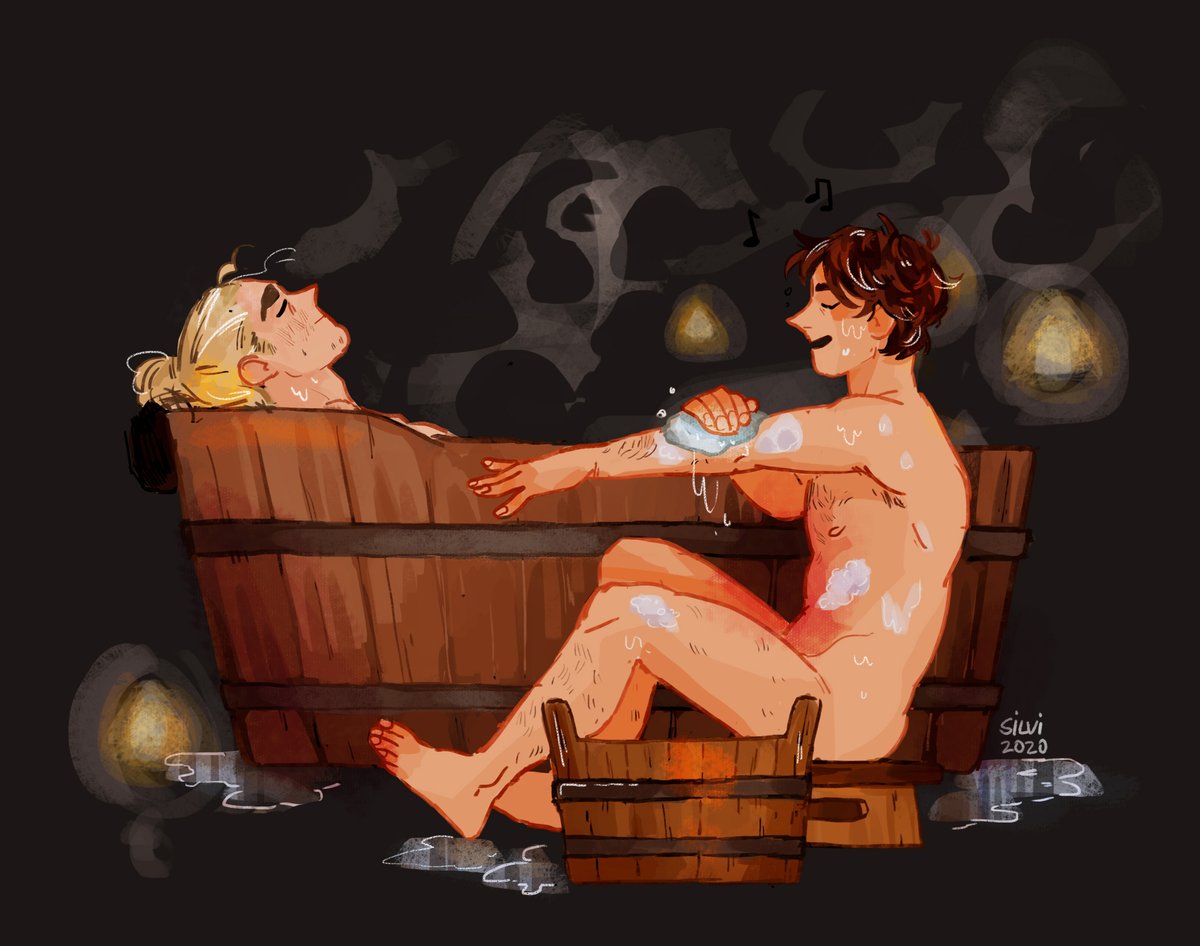 silvipeppers's tweet photo. If Geralt gets a bath, his bard gets a bath. 

Please Geralt, rinse the gunk off BEFORE getting in the tub. #TheWitcher #geraskier https://t.co/oyDzDABUvJ