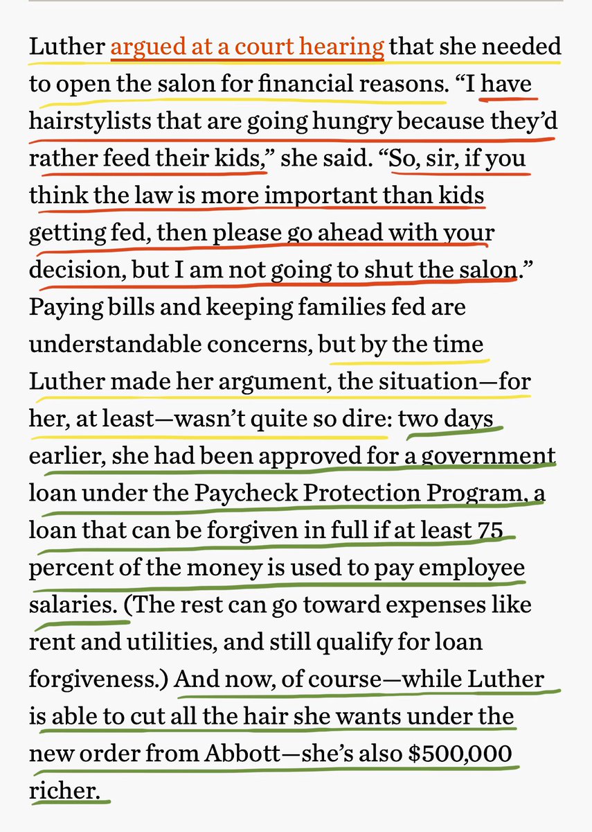 TheMominatrixx's tweet photo. @MollyJongFast Shelley Luther “didn’t know what to do” w/ an $18K loan SHE APPLIED FOR?

Her rationale for opening was that stylists “were going hungry”

#CARESAct loans DON’T HAVE TO BE REPAID if 75% is used to PAY EMPLOYEES

She also started a ‘gfm’ ONE DAY BEFORE, netting $500K💰
#GOPscammer https://t.co/5CMuGIgmKN