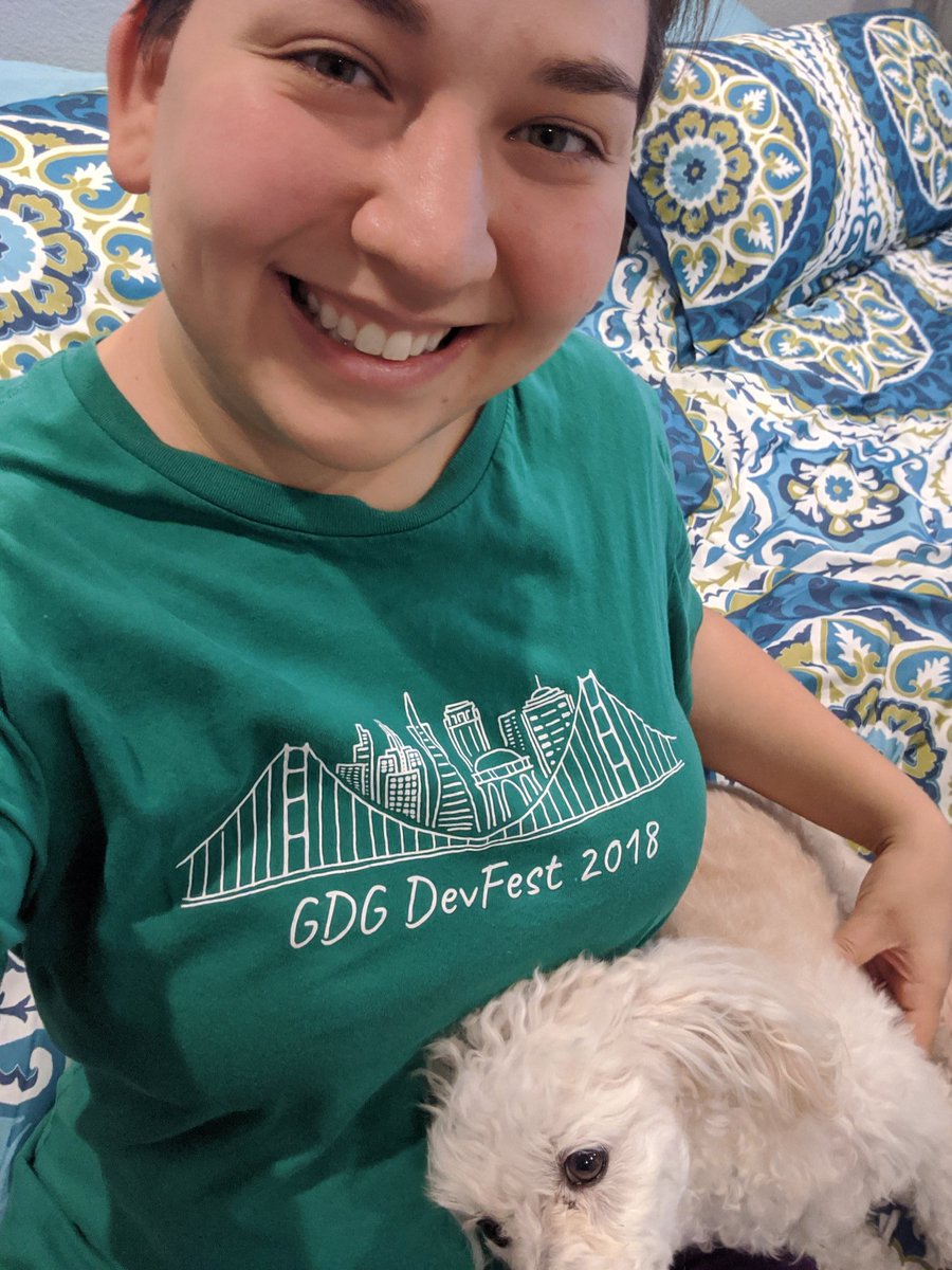 chatasweetie's tweet photo. My favorite part of #GoogleIO is connecting with old friends and making new ones, but this year it's different. So I'm wearing community shirts this week and I want to see YOUR community shirts/swag!   

Today I'm wearing @GDGSanFrancisco 2018 DevFest
#IOcommunityshirt https://t.co/Q78FCXOIcT