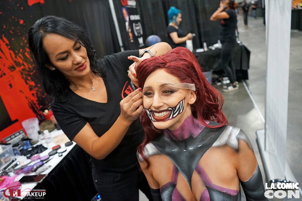 Suiting up for another week ahead! Can you identify the character / makeup in progress in this BTS photo from <a href="/ComicConLA/">Los Angeles Comic Con</a>?

#EIMakeupSchool #LAComicCon
