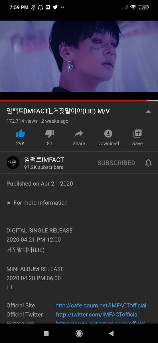 nflyingrl's tweet photo. √ imfact - lie (200511) #StreamLie @imfact_twt @IMFACTofficial https://t.co/oJ25hPymJ9 https://t.co/xwqsUdZH7V