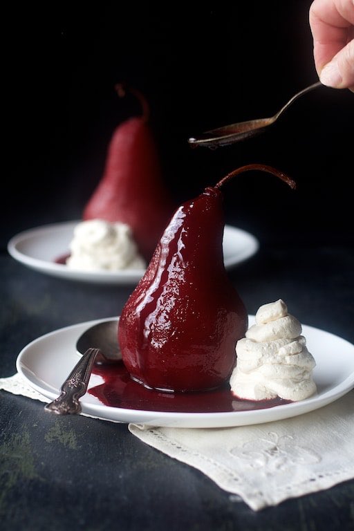 Jessie Clever’s Son of a Duke as red wine poached pears