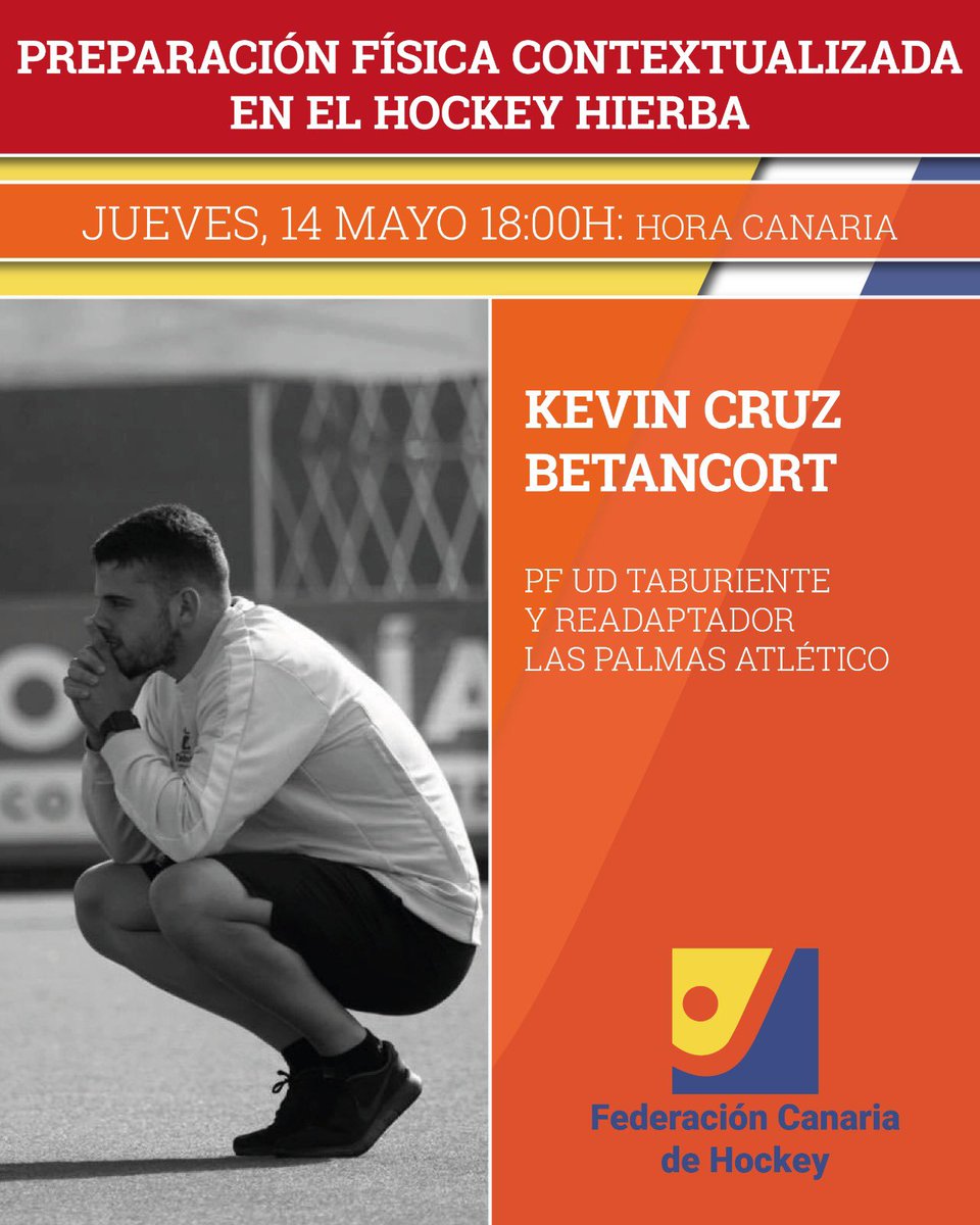 Esta semana nos ponemos en forma... con Kevin Cruz.
📅 Jueves, 14 de mayo
⏰ 18:00 hora canaria
Inscríbete en: bit.ly/2AeHmA9

#hockey #quédateencasa #formaciónonline