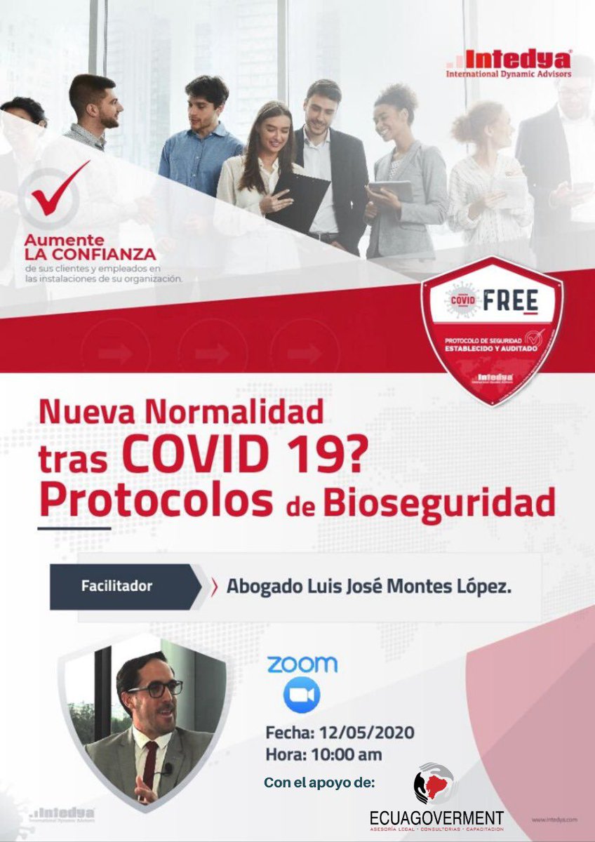 Luismontesl's tweet photo. Mañana a las ⏰ 10h00 hora Ecuador 🇪🇨 no te pierdas nuestro webseminar COVID-FREE Intedya aquí https://t.co/1rLf3nUxIt #Covid_19ec #CoronavirusEcuador #GRATUITO #SOYRESPONSABLE #Cuarentenainteligente https://t.co/DCpkP1NofB
