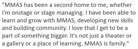 Samantha Eaton-Roberts shares what a special place MMAS has been for her. Sam, thanks for supporting #MMASGivingMonday