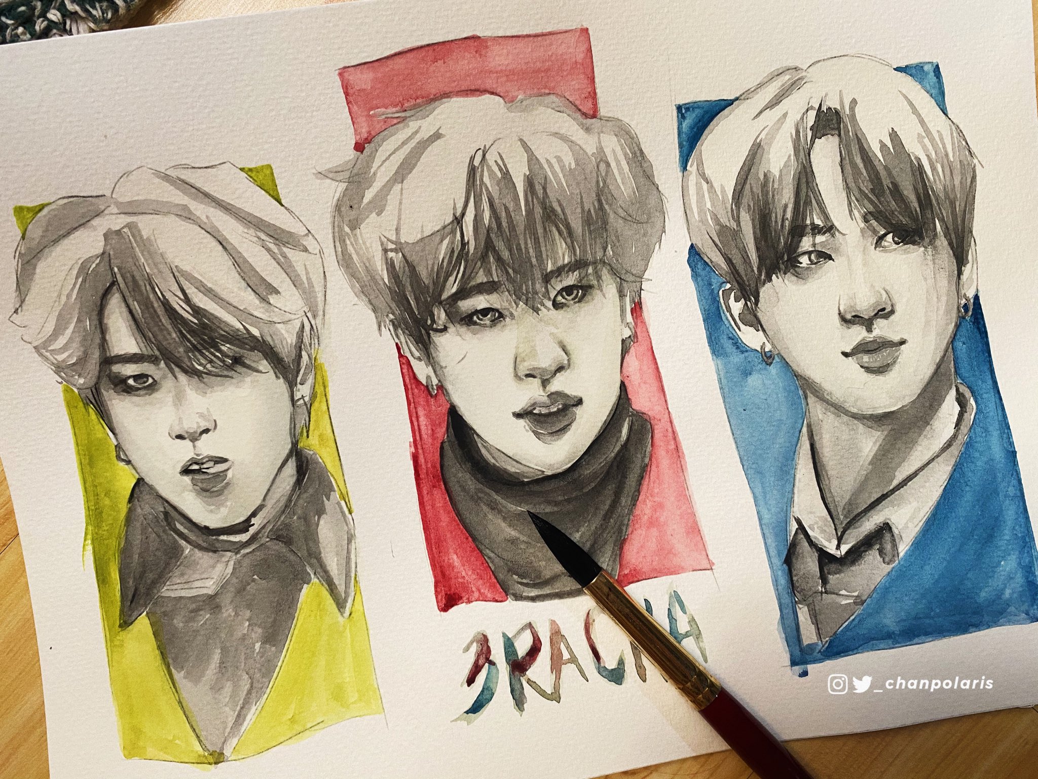 Минхо Stray Kids акварель