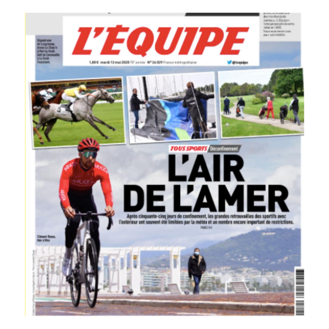 🚴‍♂️Petit bonheur du quotidien et du #DeconfinementJour2  voir ses couleurs à la Une de <a href="/lequipe/">L'Équipe</a> avec <a href="/russo_clement/">Clément Russo</a>  qui a repris la route de l'entraînement malgré une météo maussade. @Arkea_Samsic