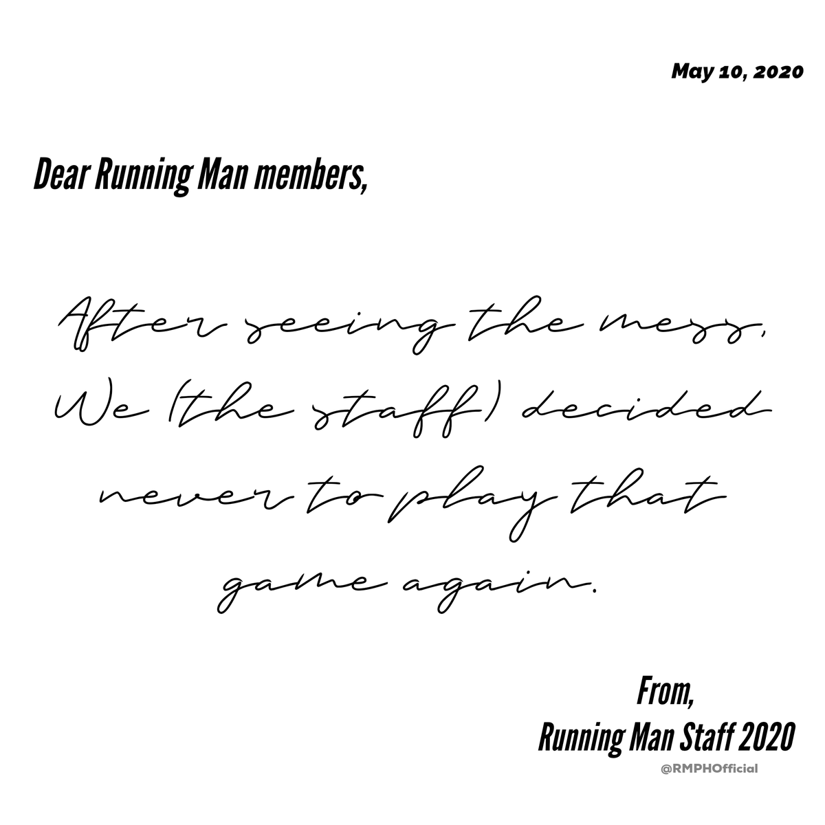 RMPHOfficial's tweet photo. Open letter from the staff 😂

#Episode502 https://t.co/eNHPxxHNbi