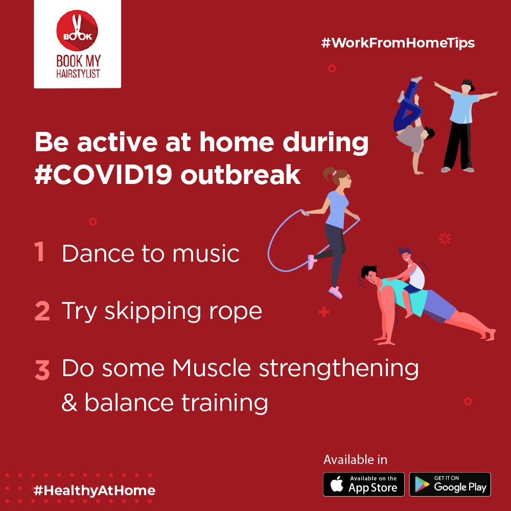 BMHStylist's tweet photo. Be active at home during #COVID19 outbreak 

#HealthyAtHome #Stayhealthy #StayHomeSaveLives #StaySafe #SocialDistancing #StayHome #StayAtHome #stayhomestaysafe #BMHS #stayhomesavelives #Besafe #WorkFromHome #BookMyHairStylist #Workoutmotivation #workoutathome #workingfromhome https://t.co/yoQnR9hJjw