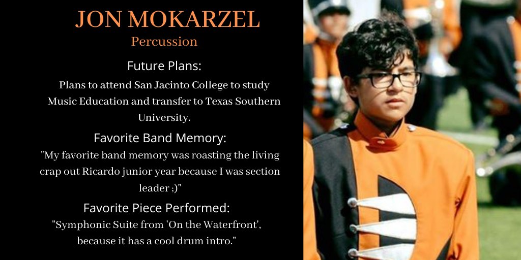 Our next Band Senior Spotlight for today is Vice President, Jazz Band and 2-year Wind Ensemble member Jon Mokarzel. 🎵🥁#SeniorSpotlight
