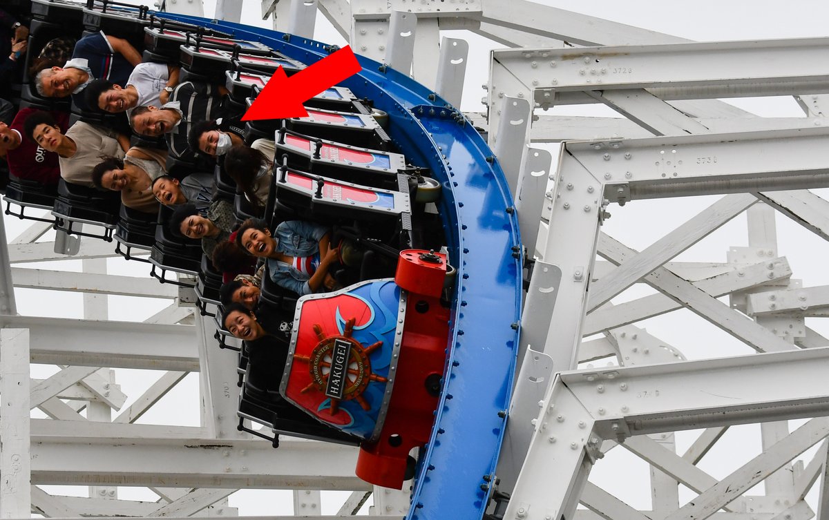 "Oh, but that last photo was someone wearing a mask on a tame Disney coaster..." OK, well, here's someone wearing a face mask on Hakugei. If they can wear a mask on a giant looping airtime filled RMC, then you can wear a face mask on ANY roller coaster without an issue. Got it?