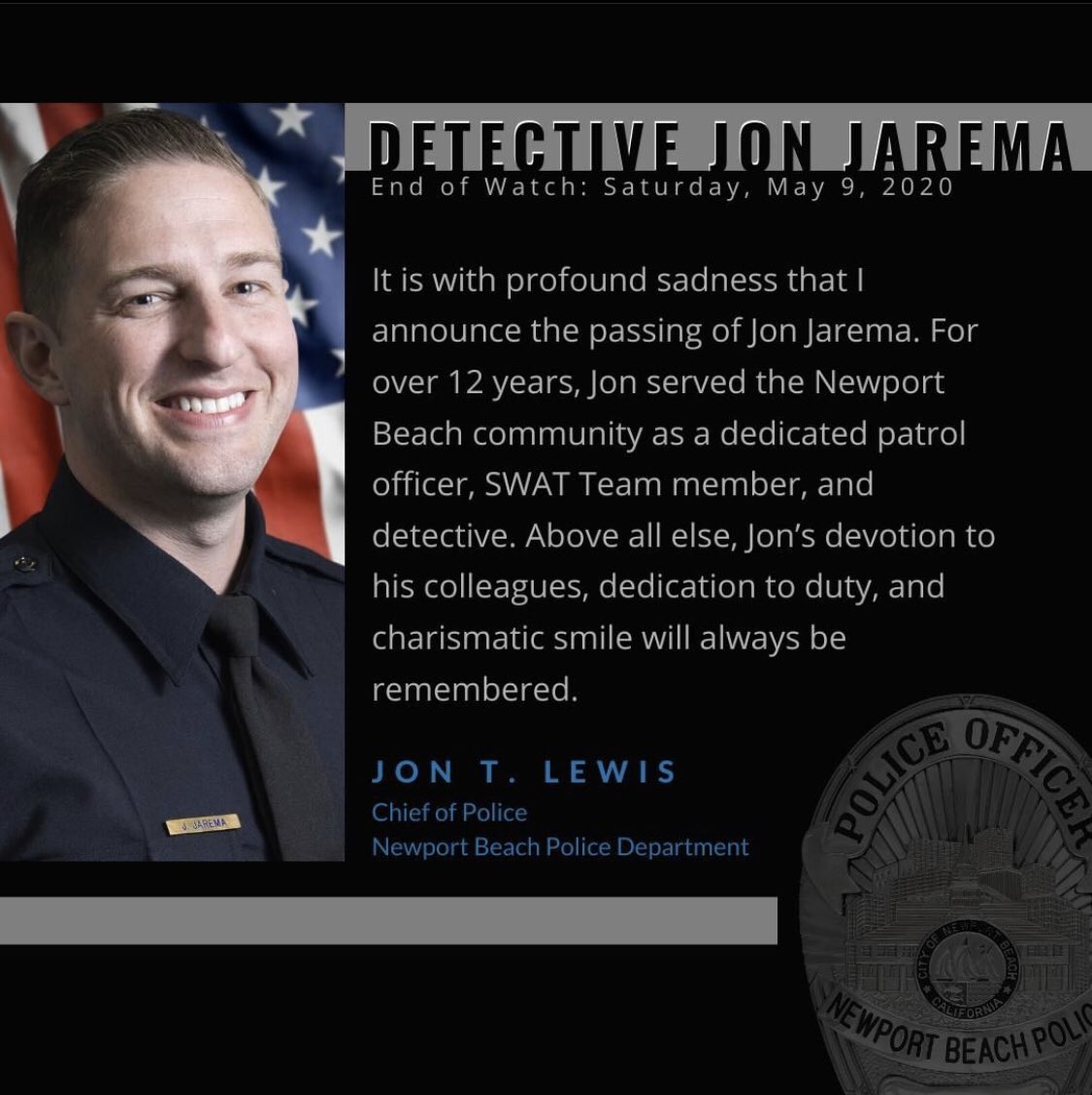 IrvinePA39's tweet photo. Rest In Peace, Jon. Your smile will be missed by all. https://t.co/mm1umxN2ca