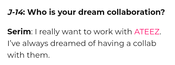  #Cravity Serim said he really wants to work/collab with ATEEZThe way he 'always" dreamed about it  Cr. stayhyeongjun @ATEEZofficial  #ATEEZ    #에이티즈  