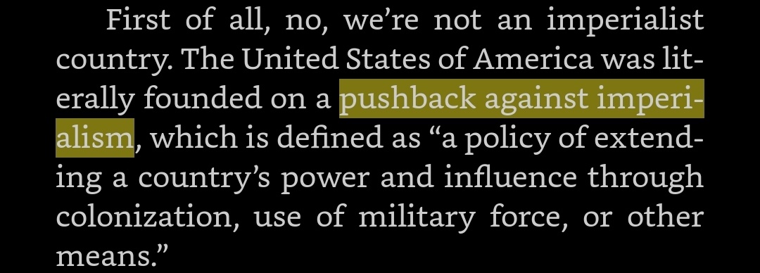 Just because America was founded on a pushback against imperialism doesn't mean they didn't do it themselves later on.  #DontBurnThisBook