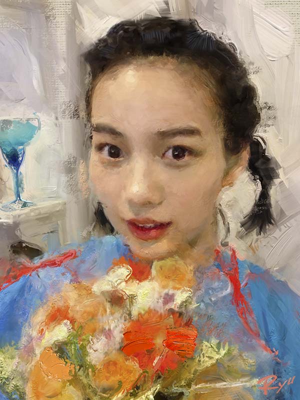 青い花の印象派風油彩画 青い花の印象派風油彩画 【公式通販】