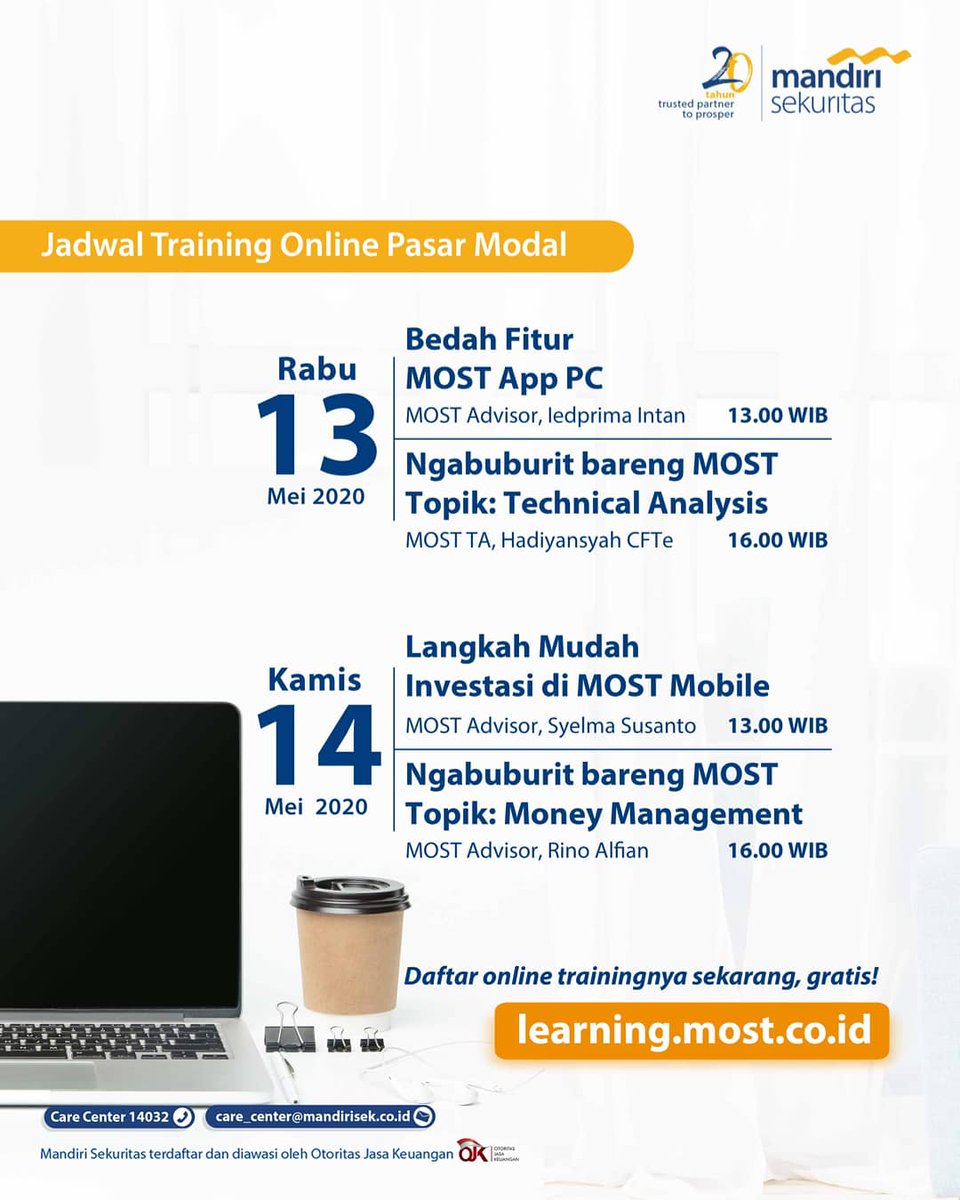 Mandiri_OLT's tweet image. Untuk jadi investor yang lebih profesional, yuk ikuti training online bersama MOST Advisor berpengalaman dari Mandiri Sekuritas. Gratis!! 🤗😍 .

#OnlineLearning #TrainingInvestasi #MOSTLearning