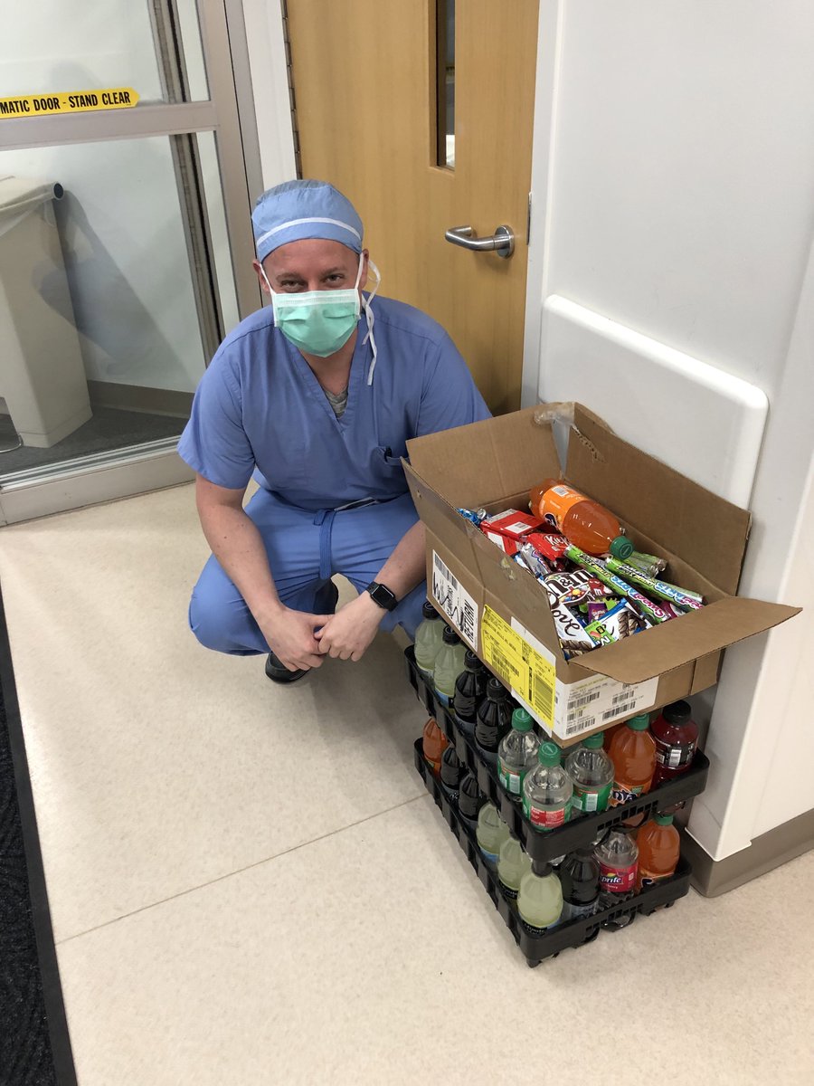 K_cryderman's tweet photo. The school store had a lot of left over candy and drinks this year. @ofcdrdreh had the idea of dropping it off at the hospital to thank our brave nurses and doctors working the front lines! Thank you Officer Drehmer and thank you nurses and doctors!#NursesWeek2020 @WeAreSCHS https://t.co/RYtKhjBP3d