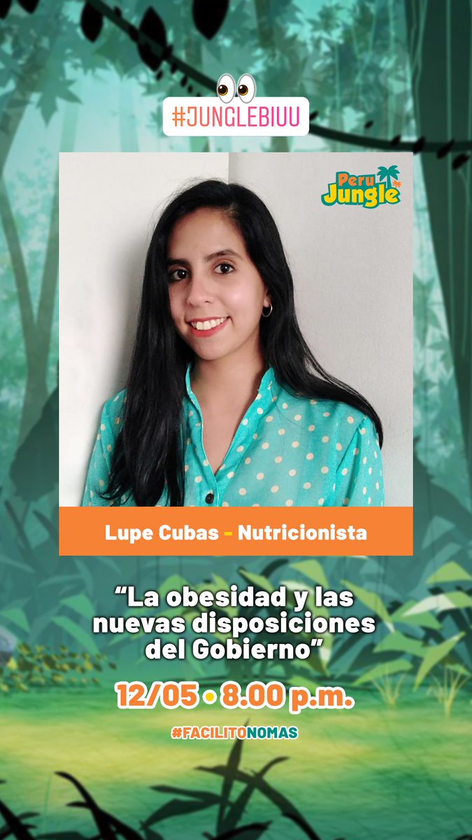 perujunglee's tweet photo. Mañana, no te pierdas nuestro primer #JungleBiuu: las entrevistas que querías escuchar pero #FacilitoNomas 😉. Estrenamos la sección con la nutricionista Lupe Cubas, sobre las medidas del Gobierno en la cuarentena por COVID-19 🇵🇪🌴 https://t.co/DxqhadnnZL