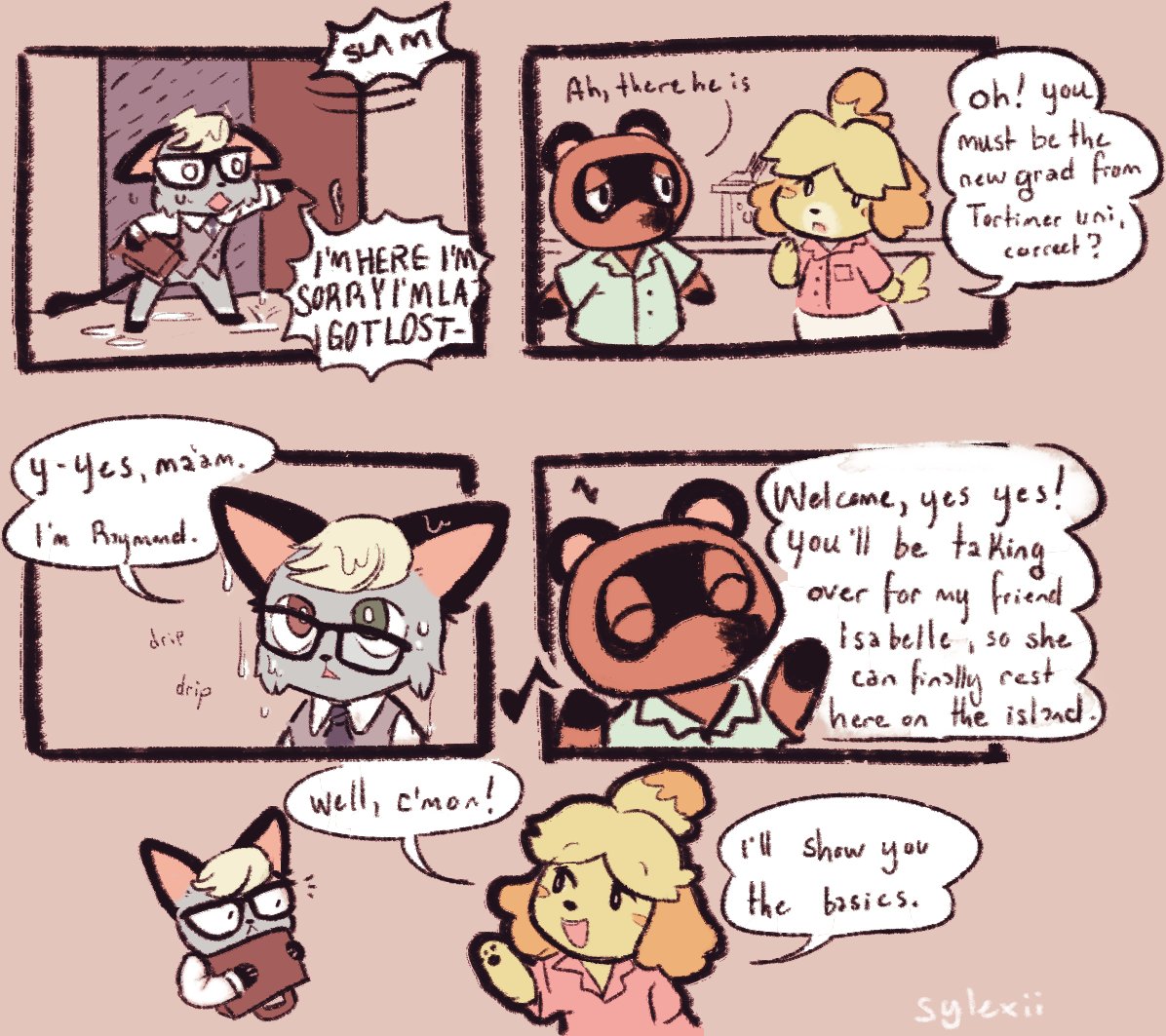 headcanon that raymond was supposed to take over isabelle's job so she could actually enjoy island life but hes a fake nerd who cant handle work 