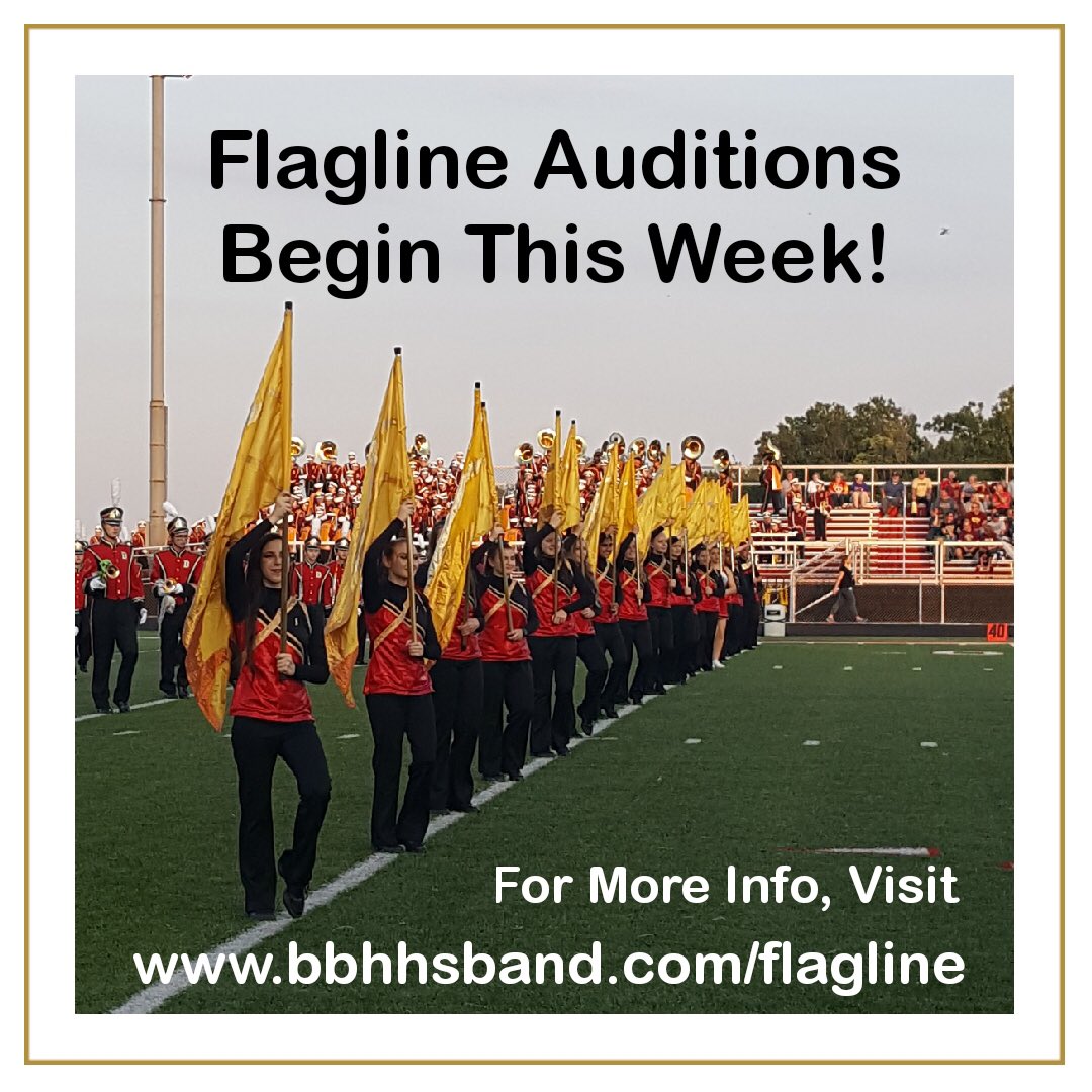 BBHHSBand's tweet photo. Flagline info available on band website! All students going into grades 10-12 are eligible. Curbside pickup for flags is THIS Thursday. Please retweet to help spread the word! https://t.co/ZkMFQDHxrF @_BBHHS @MrRexMusic @msasteyband @MrPasternakBand @BBHHSChoir @BBHHSorchestra https://t.co/q3atAJGjNH