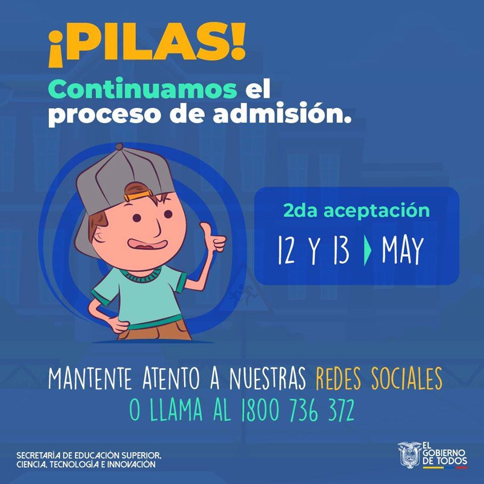 IST7deOctubre's tweet image. 👀📲Información importante para los estudiantes que aún NO culminan el proceso de aceptación de cupos, el sistema vuelve a asignar del 12 al 13 de mayo.📆 Ingresa a 👉serbachiller.ec y verifica tu resultado.
#Admisión2020
#YoDecidoIstso
#YoContruyoMiFuturo
#YoSoyIstso