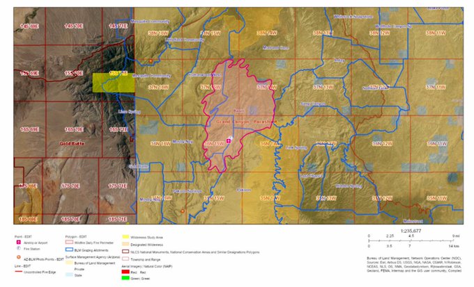 Map of basin fire area including fire perimeter.