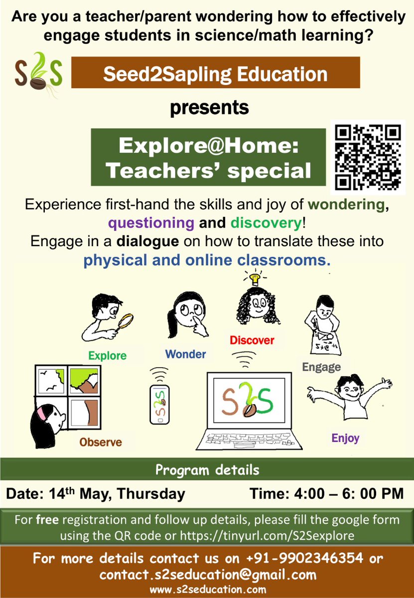 seed2sapling's tweet photo. Are you a teacher wondering how to effectively engage students in science/math, especially in the online sessions? Join us for a Teacher's special session on 14th May, 4-6 PM. #remoteteaching #TeachFromHome #learning #scied https://t.co/KszpoxnTyU