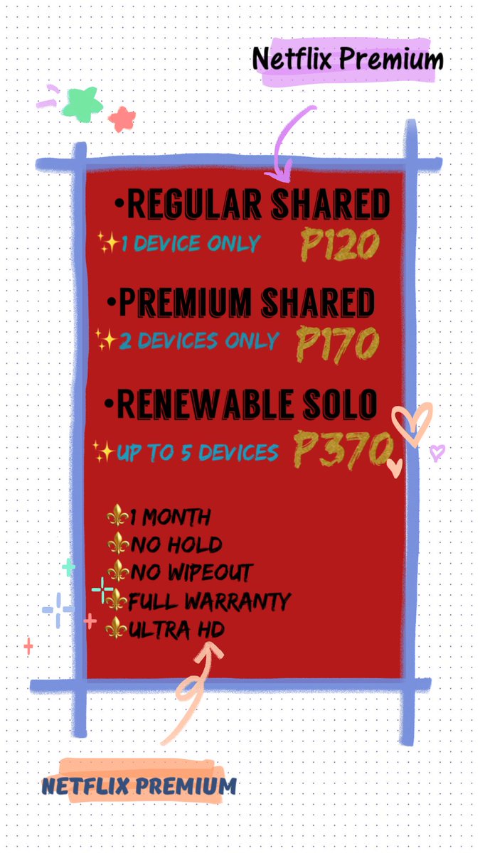 BrigitteGuisan1's tweet photo. NETFLIX PREMIUM 1 month subscription is still available❗️❗️❗️

MOP:
✅GLOBE LOAD (+50)
✅GCASH 
✅BDO
✅PAYMAYA
✅PALAWAN

Dm me to avail☺️ https://t.co/fyjU0OM71F