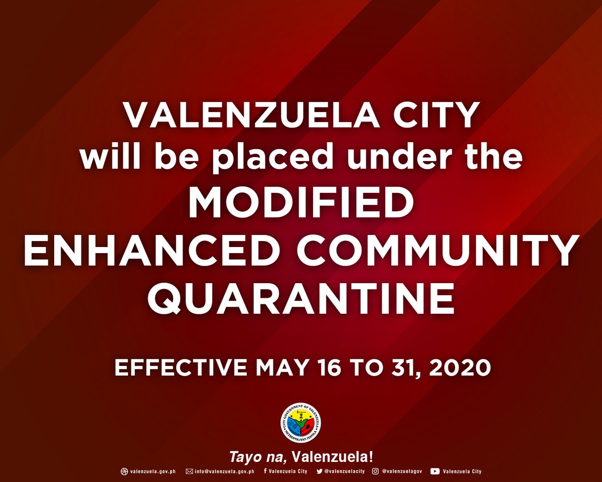 valenzuelacity's tweet photo. JUST IN: Metro Manila to be placed under the MODIFIED enhanced community quarantine (MECQ) from May 16 to May 31, 2020, according to Presidential Spox Harry Roque. #MECQ #ModifiedECQ https://t.co/Wiab8EkcKP