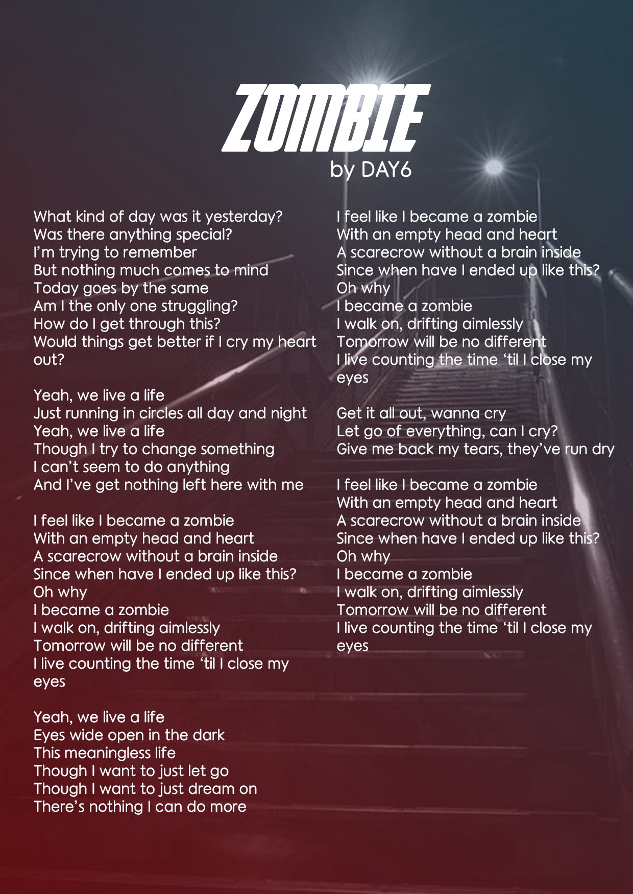 on X: DAY6 <The Book of Us : The Demon> English Lyrics; 02. Zombie #DAY6  #데이식스 #The_Book_of_Us #The_Demon #Zombie #DAY6_Zombie   / X
