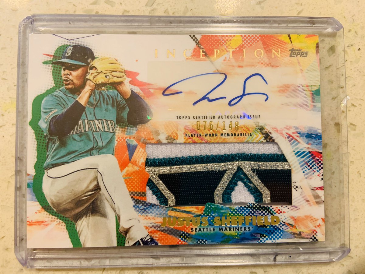 M_Bleezie13's tweet image. @Topps inception still has not won me over at all. This is the only inception card I own. It’s my guy #JustusSheffield #TopSheff this might be the 1st auto relic of Justus’ I own. 4 color patch card #’d/148 either way it’s going in the @Topsheff42 PC collection🔥🔥🔥