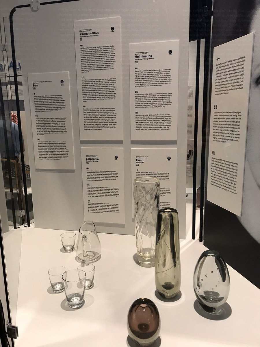 DeaBirkett's tweet photo. A lovely bit of Nordic glassware @DesignmuseoFI Pity about all the ugly labels #GreatStuff #LessWords #PithyLabelsPlease #MuseumsUnlocked https://t.co/zizttrqs2E