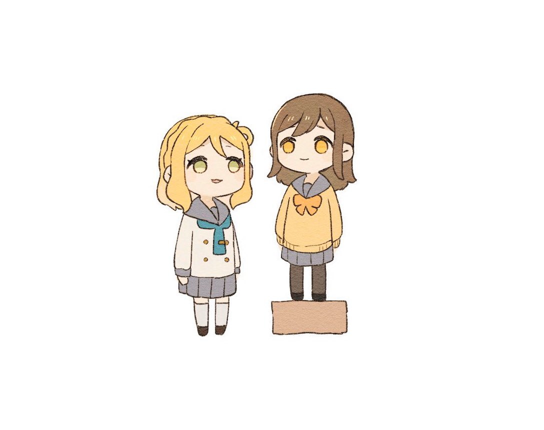 kunikida hanamaru ,ohara mari 2girls multiple girls school uniform brown hair uranohoshi school uniform crown braid blonde hair  illustration images