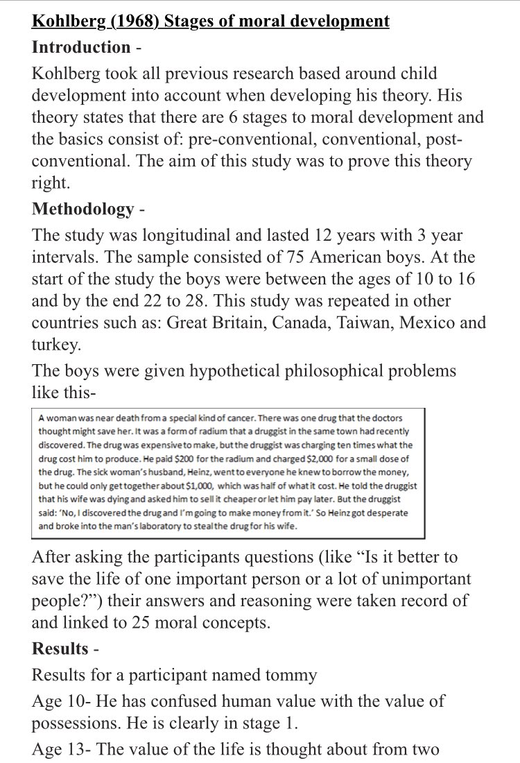 Wilbopsych's tweet photo. Our psychologists continue to work hard at home and have been learning about moral development. Here is some of the work they have produced at home recently on the studies by Kohlberg and Lee. #ocrpsychology #remotelearning #alevelpsychology #proudteachers @WilberforceSFC https://t.co/7QbE7hkAAx