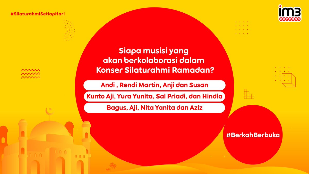 indosatim3's tweet photo. CLUE: Pasti udah pada tau dong kalo baca tweet ini 👇🏻

Langsung RT dan reply jawaban kamu sertakan hashtag #BerkahBerbuka #SilaturahmiSetiapHari, dan jangan lupa mention 3 temen kamu ya. https://t.co/rIxLc1mdNw. https://t.co/27QjxMf4ad