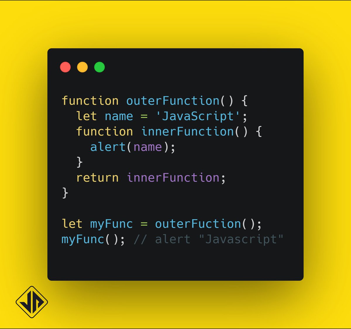 _ajayijoseph's tweet image. Closure gives you access to an outer function’s scope from an inner function. #javascriptconcepts #javascript
