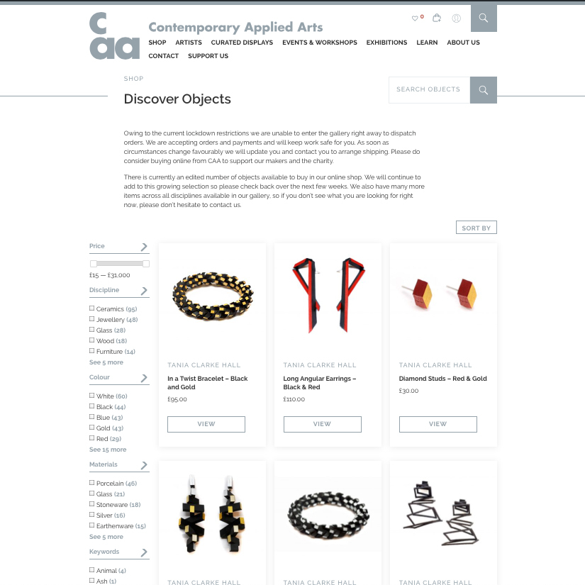 Although the gallery is currently closed, we do have a fully functioning online shop. Please do consider buying online from CAA – this will support our makers and the charity.

soo.nr/3RGU