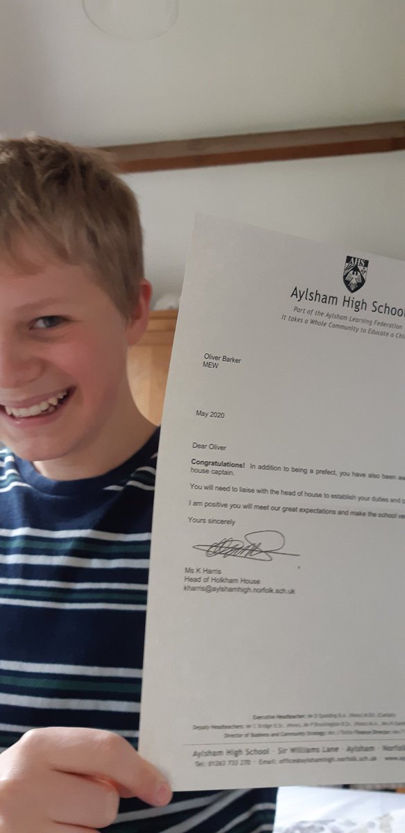 Proud mum. <a href="/OllieB28/">oliver baker</a> new Head of Mannington house 😊 #proudtobeAHS