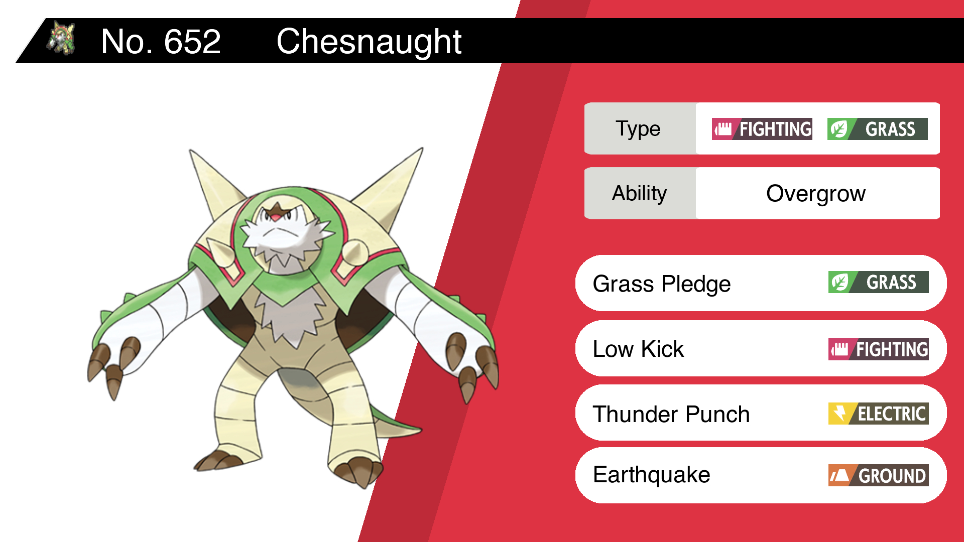 Random Pokemon Bot On Twitter Chesnaught Ability Overgrow Moves Grass Pledge Low Kick Thunder Punch Earthquake Pokemon Chesnaught