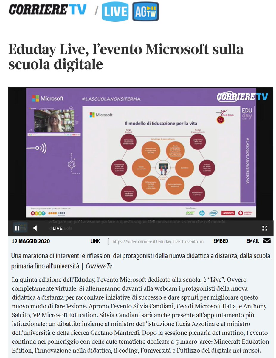 Una vera e propria maratona di interventi dei protagonisti della #didatticaadistanza: si alternano davanti alla webcam per raccontare #bestpractice e condividere suggerimenti per migliorare il nuovo modo di fare #scuola 
<a href="/MirtaMichilli/">Mirta Michilli</a> <a href="/fmdigitale/">Fond. Mondo Digitale</a> #EduDayLive <a href="/microsoftitalia/">Microsoft Italia</a>